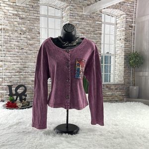 Women’s Michael Leu Collection Purple Mid Drift Button Down Shirt (L) DV04